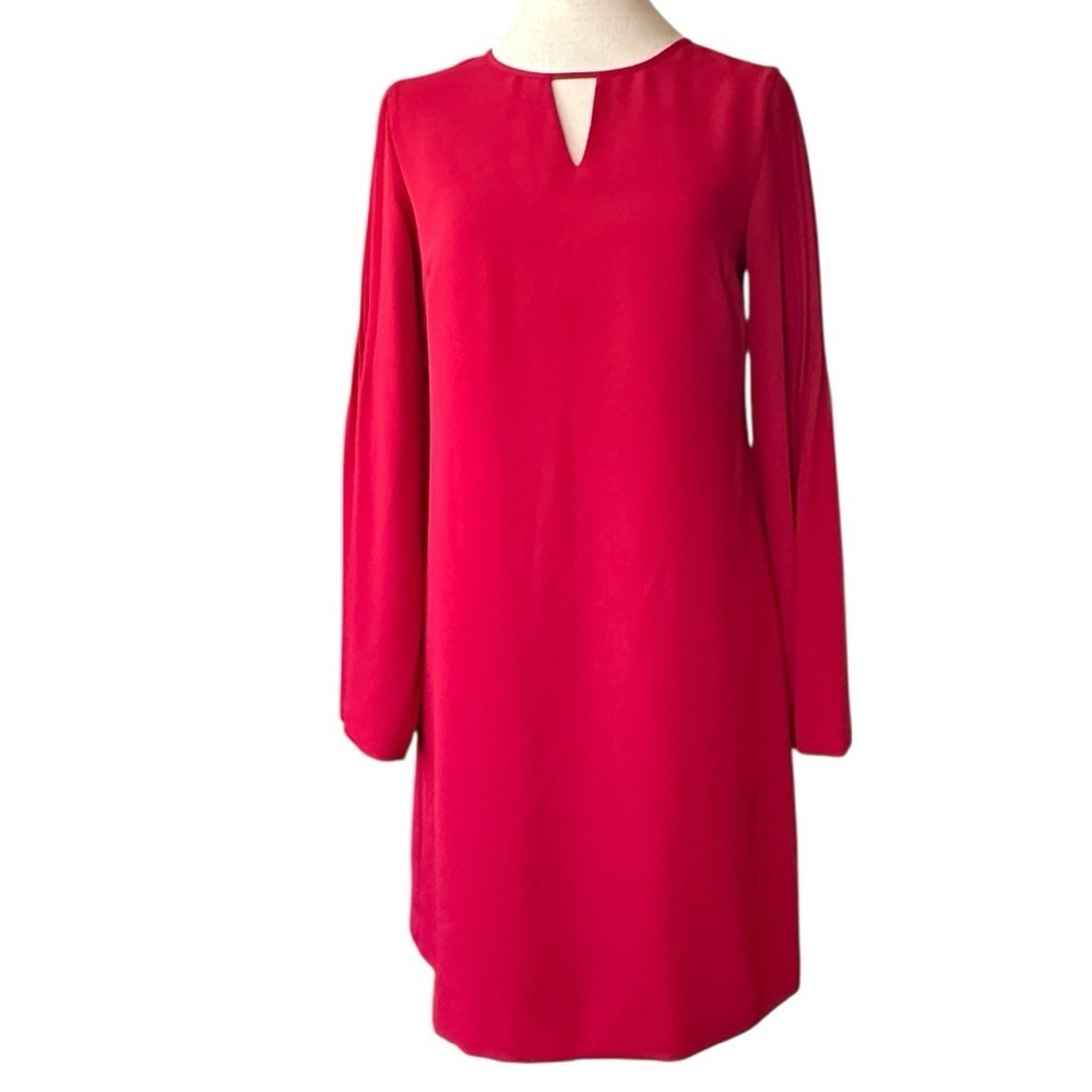 NEW Ann Taylor Vibrant Red Bell Long Sleeve Dress Size 0 full lined New